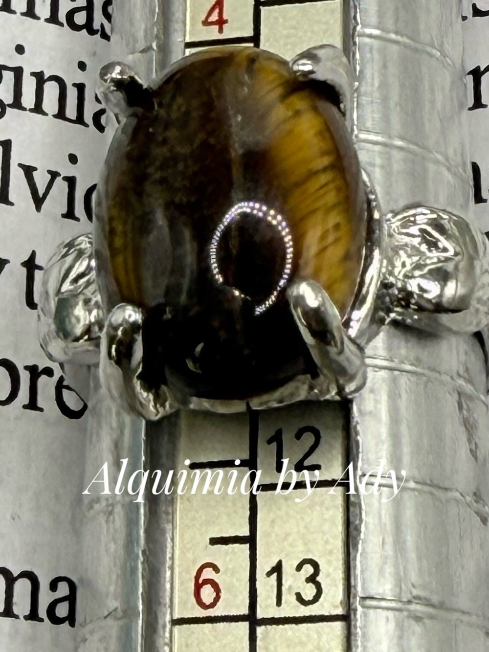 Tiger Eye Silver-Plated Statement Ring - Golden Brown